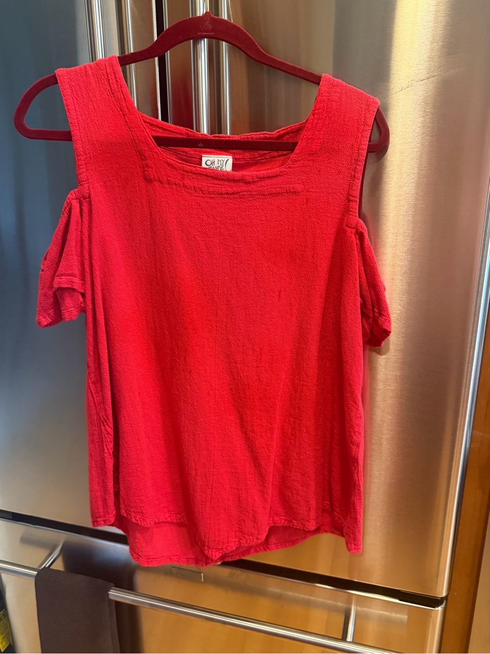 Oh My Gauze! Red Cold-Shoulder Square Neck Tank